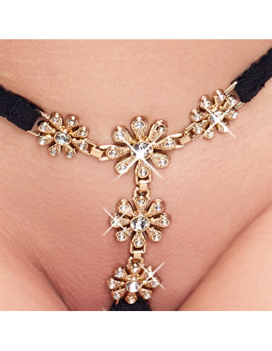 String Aberta com Flores de Strass S-L