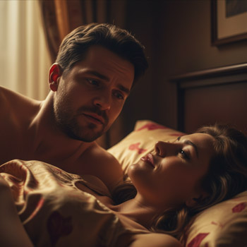 casal na cama, orgasmo dela