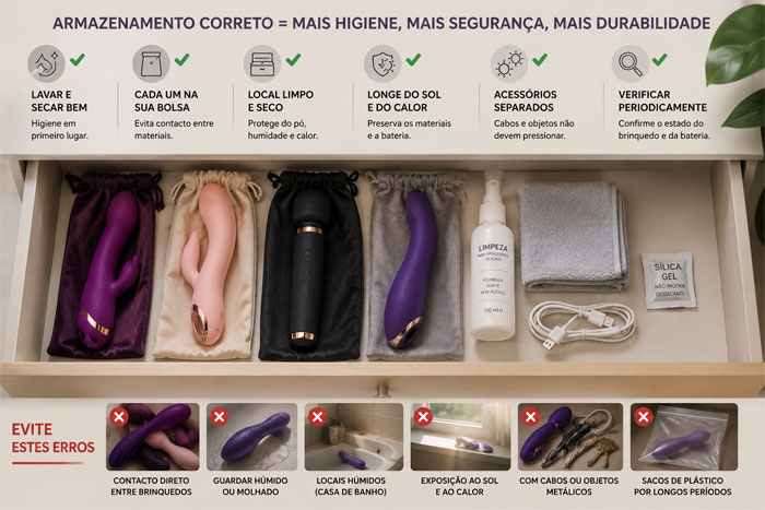 armazenamento seguro de dildos e vibradores e ainda sugadores de clit&oacute;ris