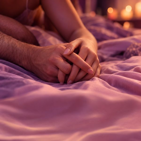 M&atilde;os de um casal entrela&ccedil;adas sobre len&ccedil;&oacute;is